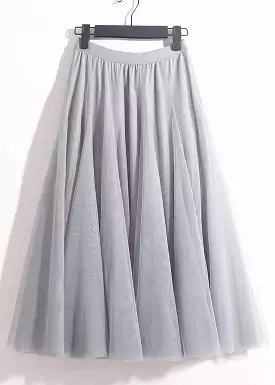 Grey Elastic Waist Tulle Skirt - AS1008