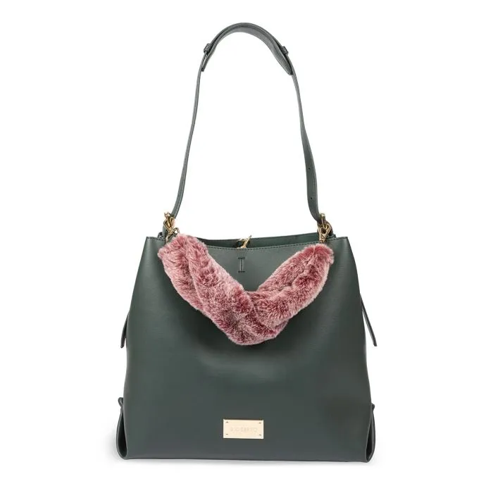 Hecla green shopper bag, furry handle