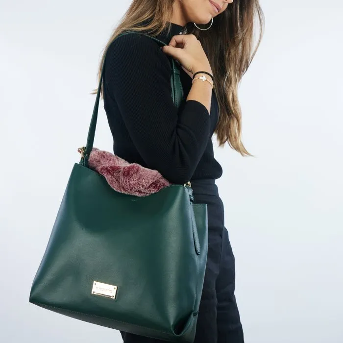 Hecla green shopper bag, furry handle