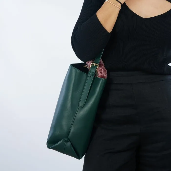 Hecla green shopper bag, furry handle