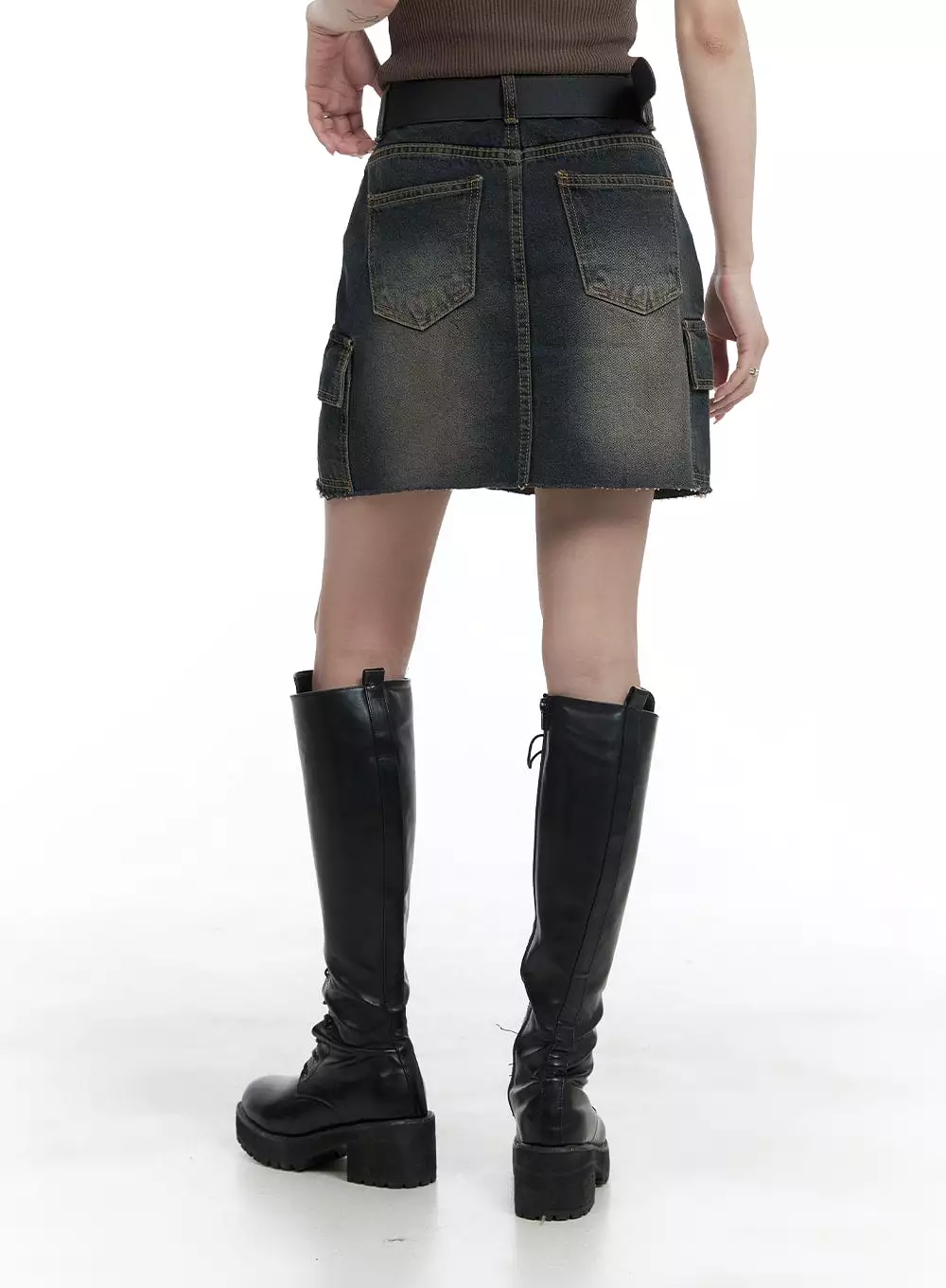 Hem Cargo Denim Mini Skirt - Destroyed Style CA402