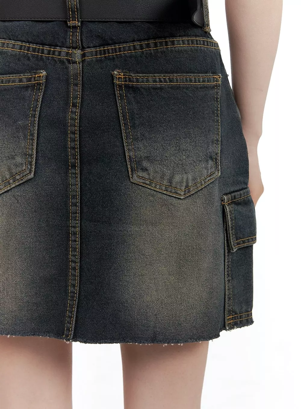 Hem Cargo Denim Mini Skirt - Destroyed Style CA402