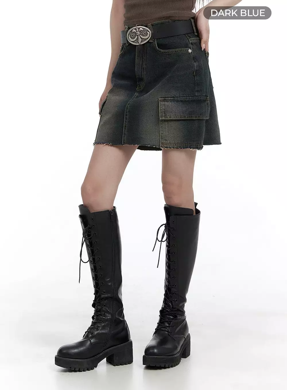 Hem Cargo Denim Mini Skirt - Destroyed Style CA402