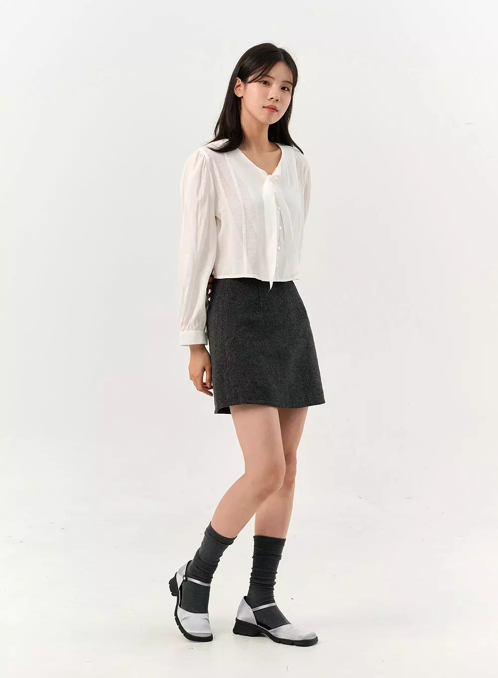 Herringbone Mini Skirt - Wool Blend - OO327.