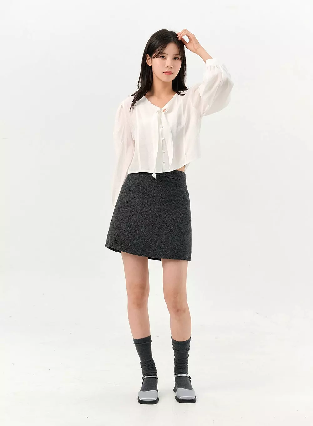 Herringbone Mini Skirt - Wool Blend - OO327.