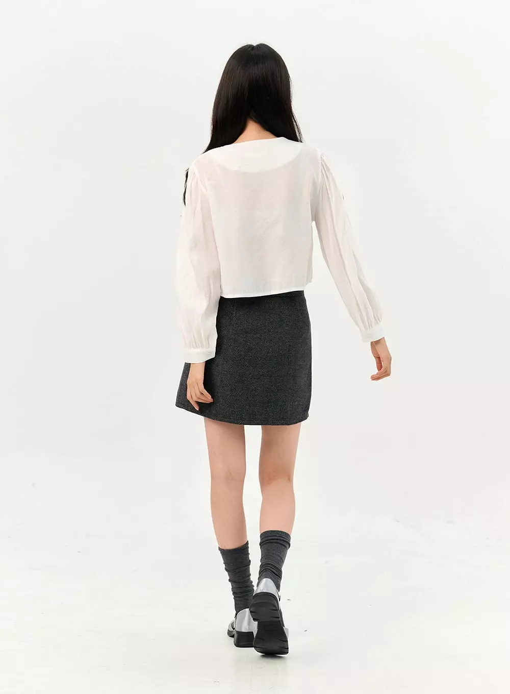 Herringbone Mini Skirt - Wool Blend - OO327.