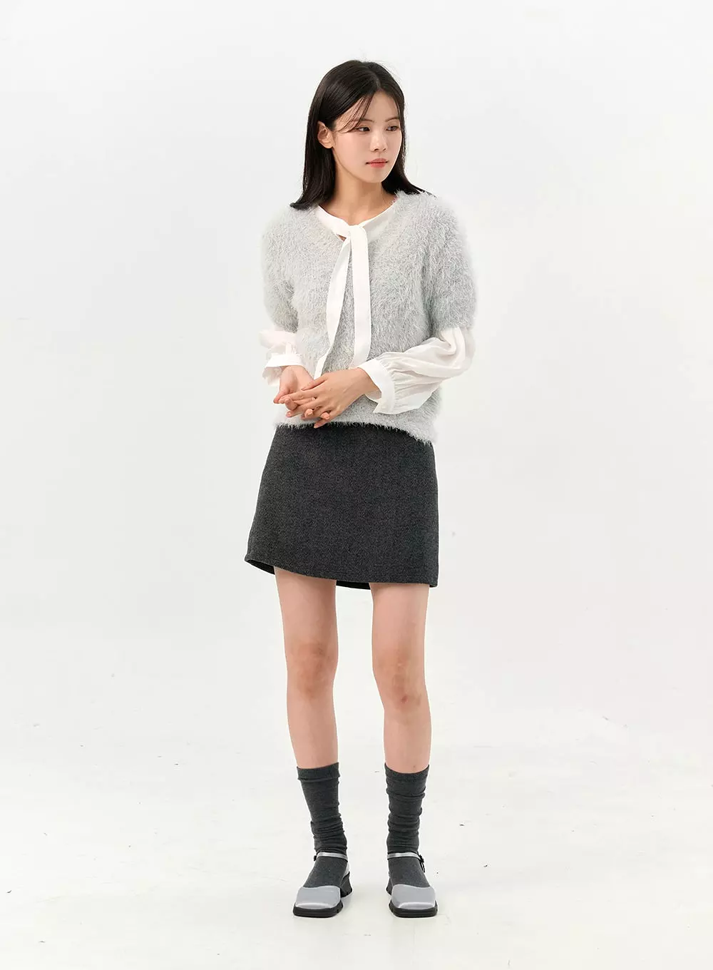 Herringbone Mini Skirt - Wool Blend - OO327.