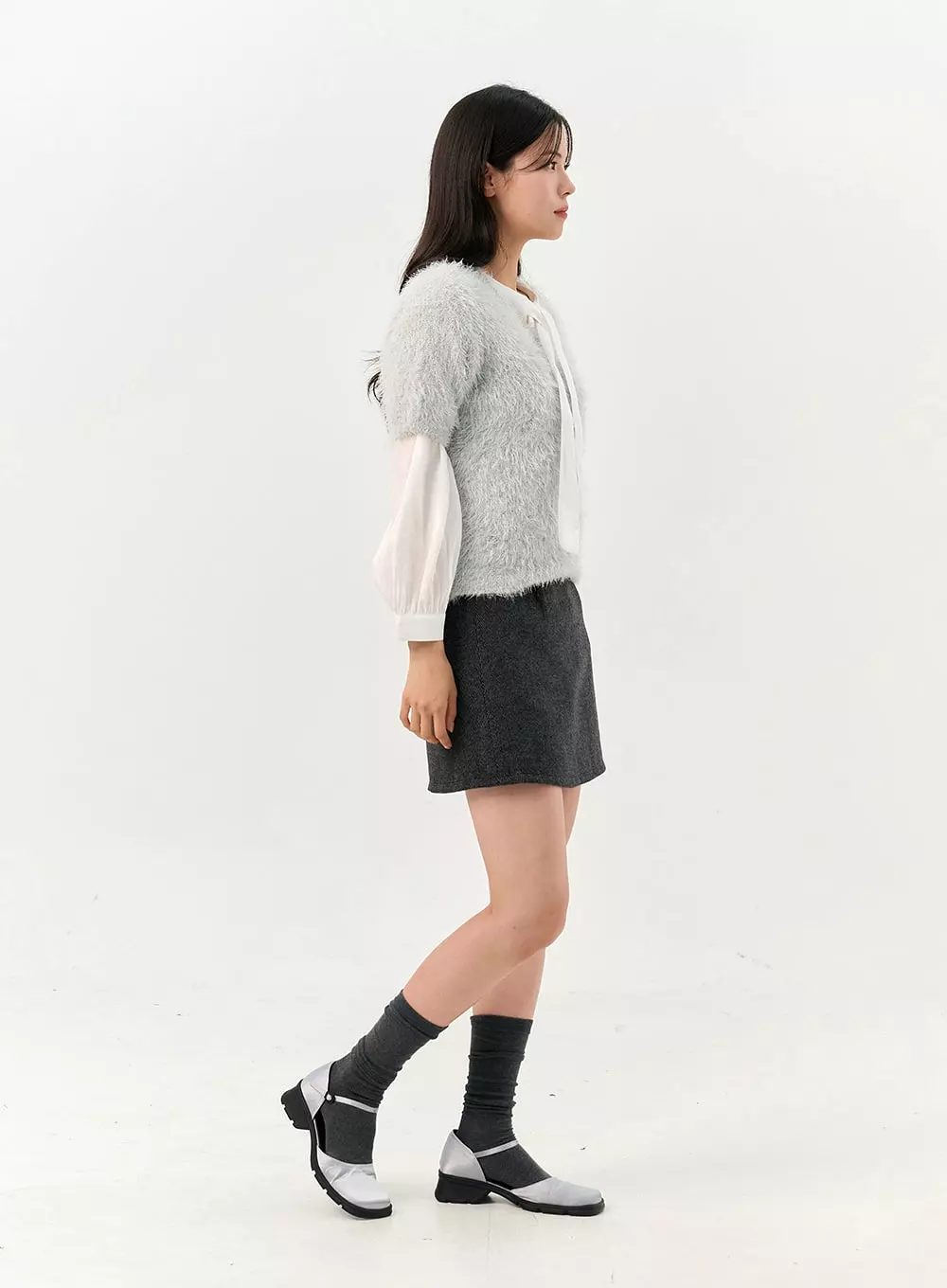 Herringbone Mini Skirt - Wool Blend - OO327.