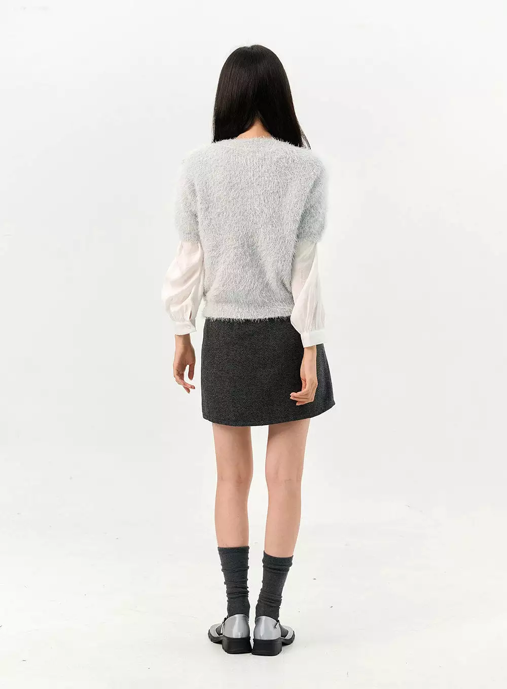 Herringbone Mini Skirt - Wool Blend - OO327.