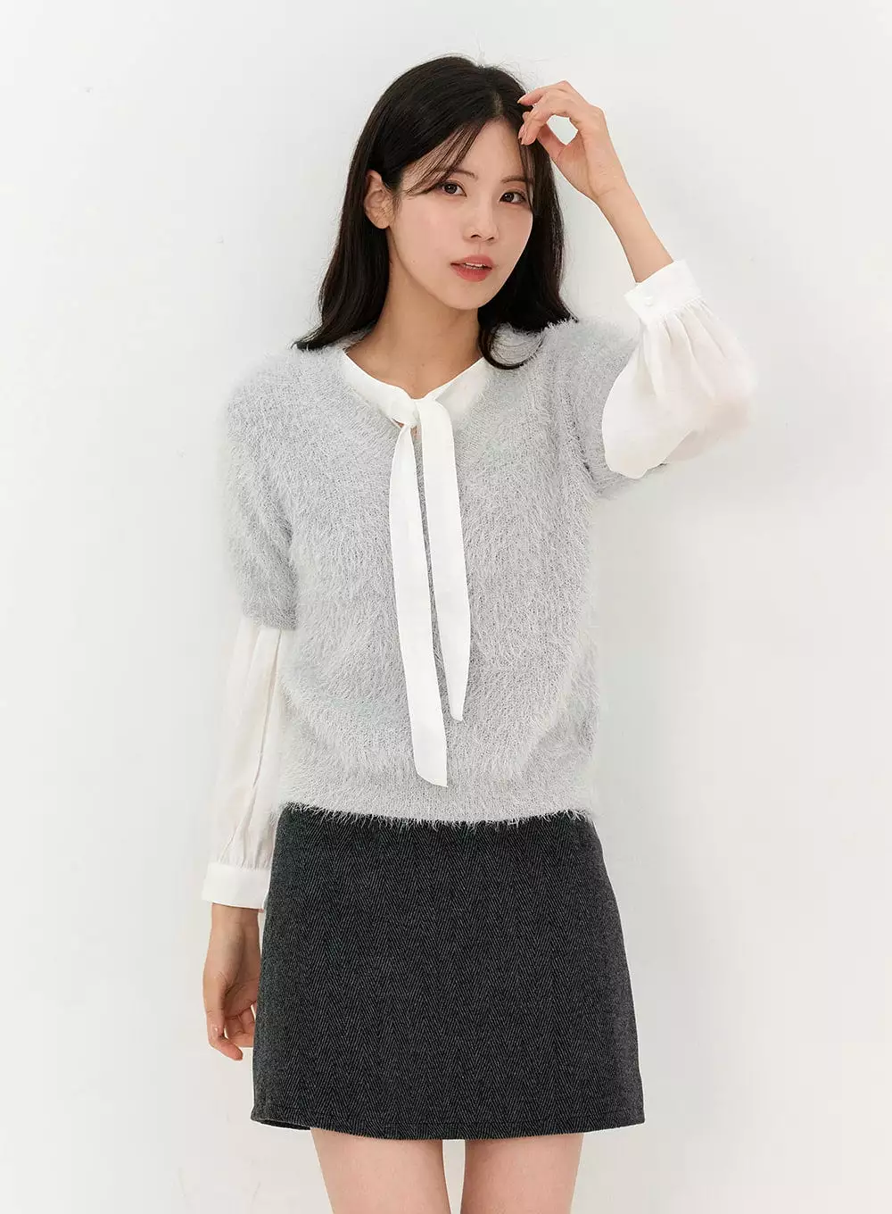 Herringbone Wool Mini Skirt - OO327