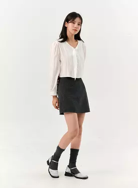 Herringbone Wool Mini Skirt - OO327