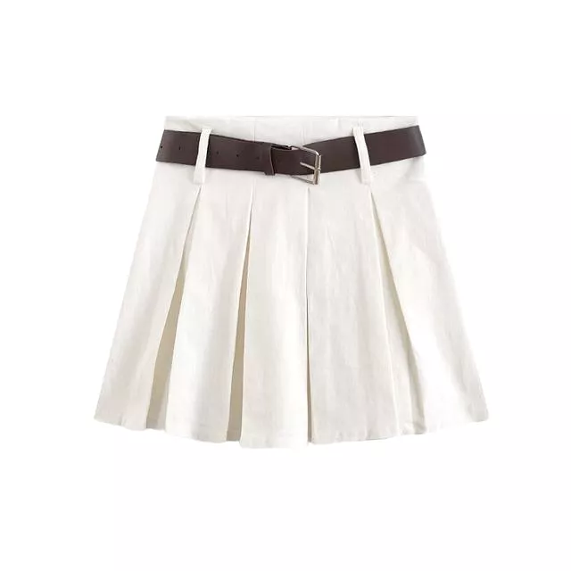 High Rise Pleated Mini Skirt - A-Line Style