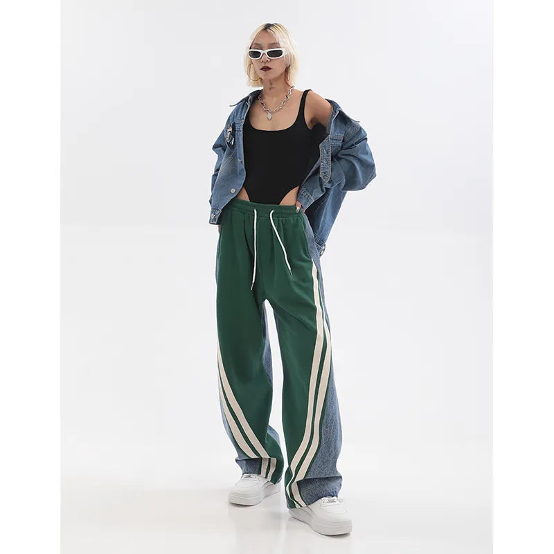 High Waist Contrast Color Sweatpants with Drawstring Tie