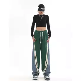 High Waist Contrast Color Sweatpants with Drawstring Tie