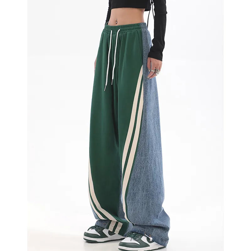 High Waist Contrast Color Sweatpants with Drawstring Tie