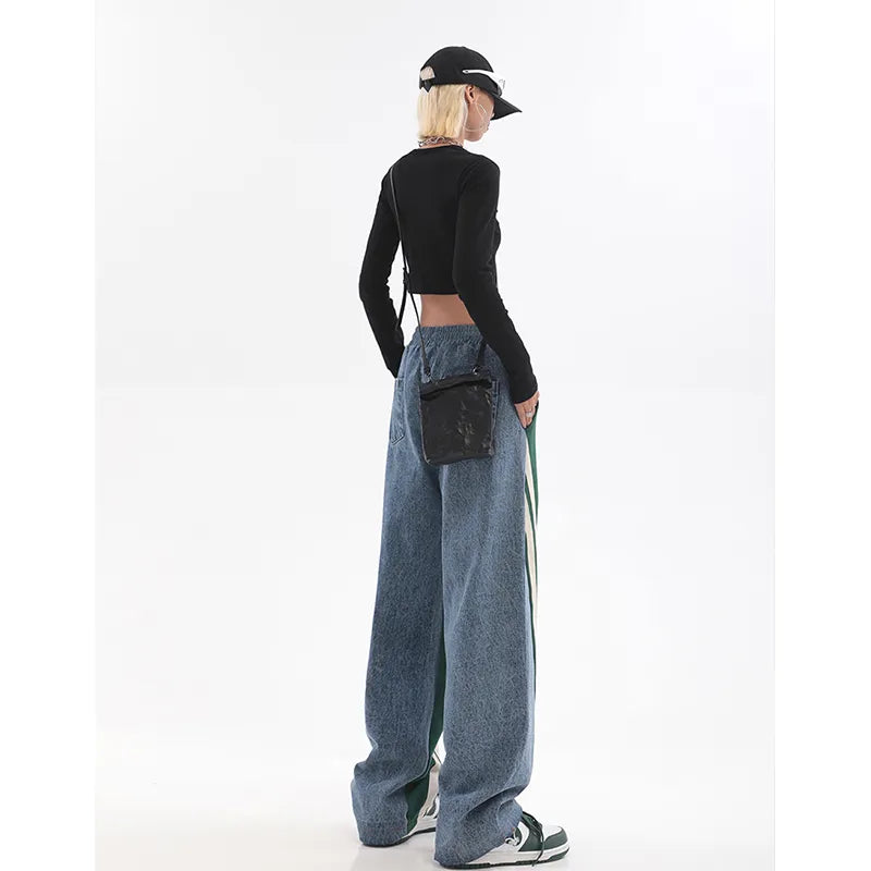 High Waist Contrast Color Sweatpants with Drawstring Tie