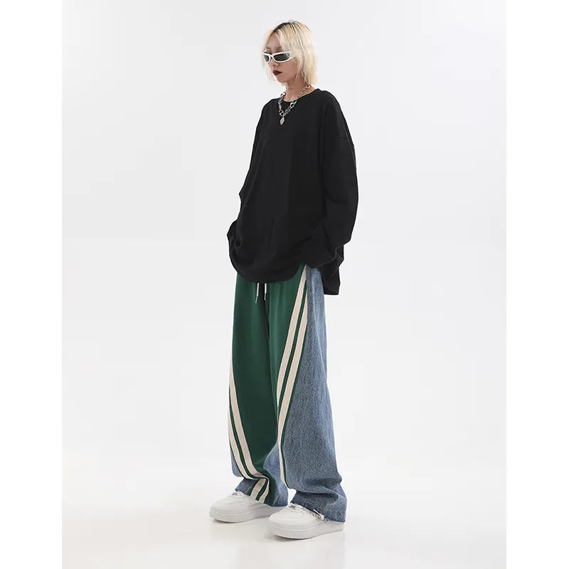 High Waist Contrast Color Sweatpants with Drawstring Tie