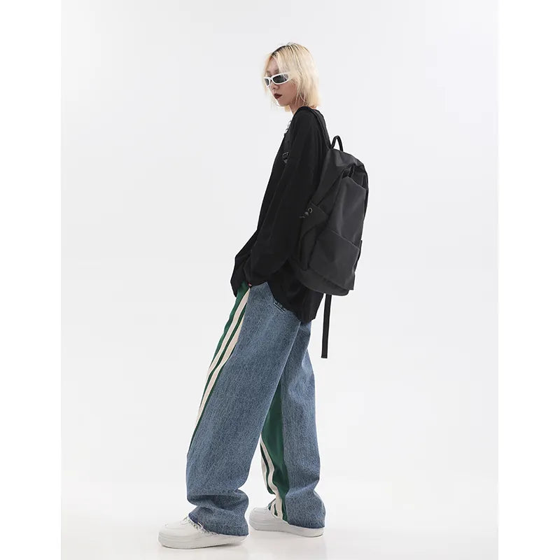 High Waist Contrast Color Sweatpants with Drawstring Tie