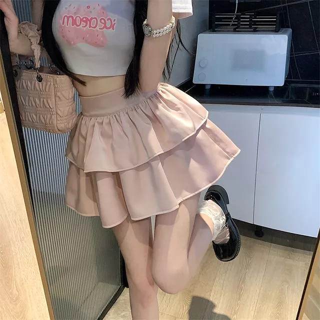 High Waist Layered Mini Skirt