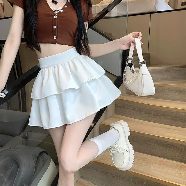 High Waist Layered Mini Skirt