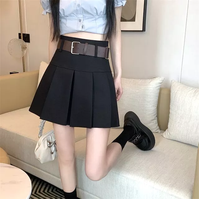 High Waist Pleated Mini Skirt - A-Line Style - EE25