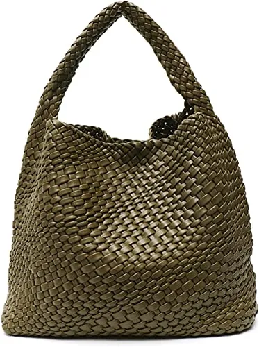 Hobo Woven Tote Bag, Vegan Leather, Weave Design