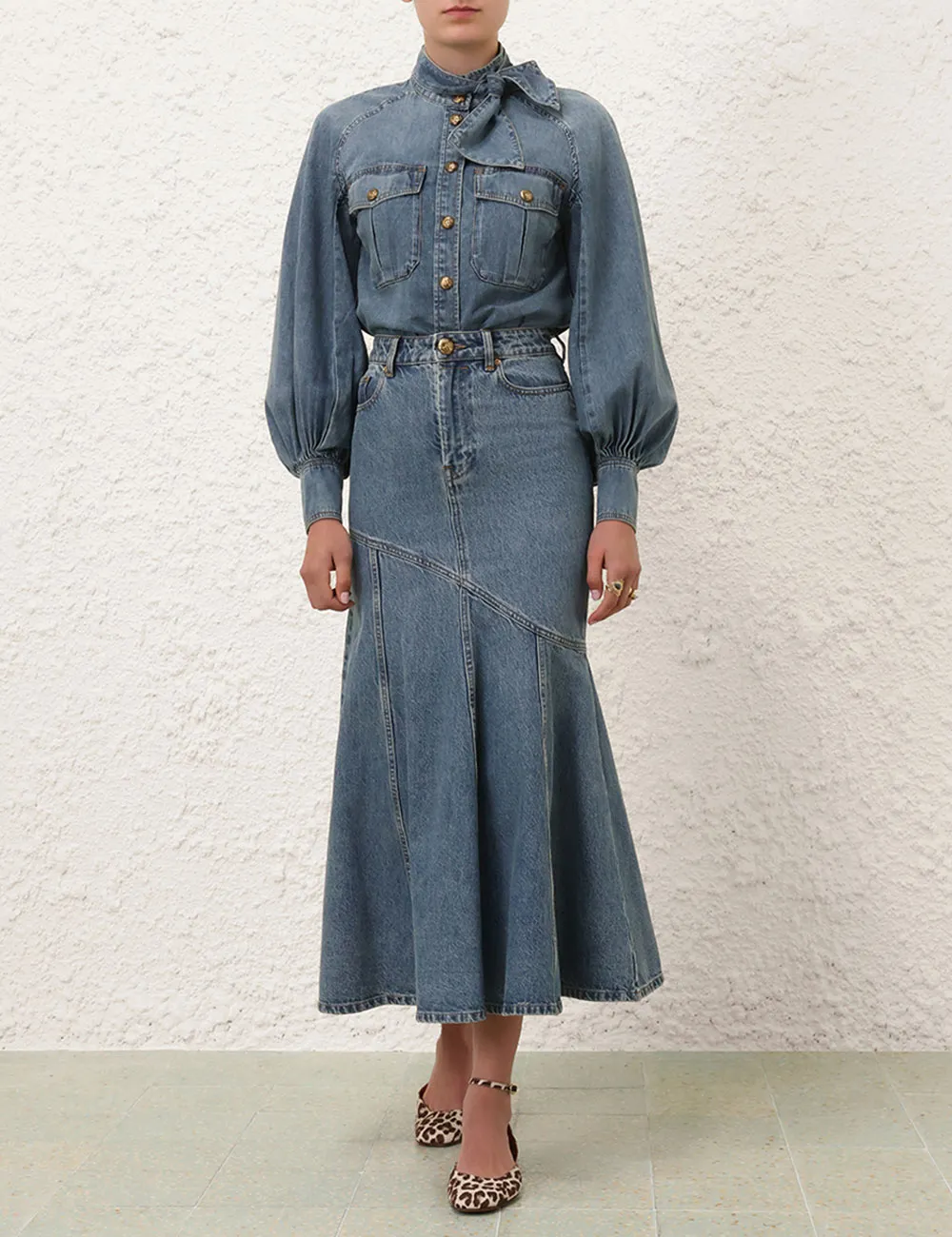 Contemporary Denim Midi Skirt