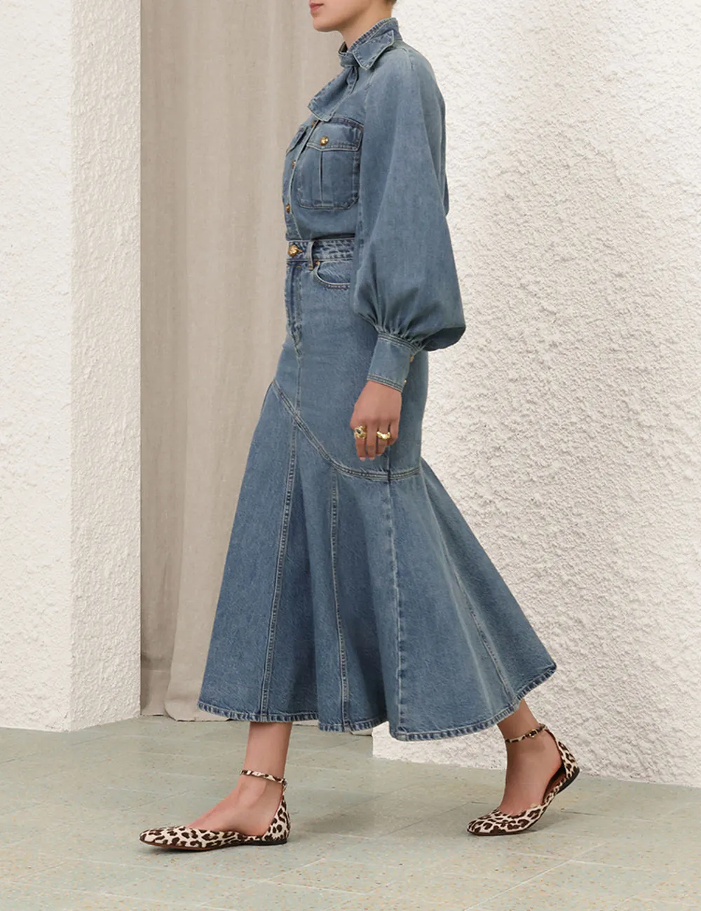 Contemporary Denim Midi Skirt