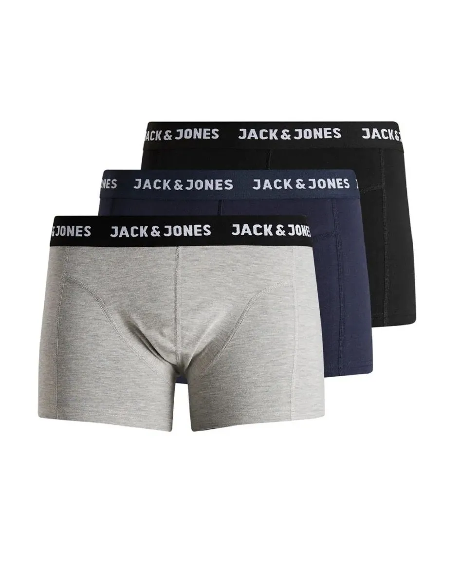 Jack & Jones Black Blue Grey Anthony 3-Pack Trunks Shorts