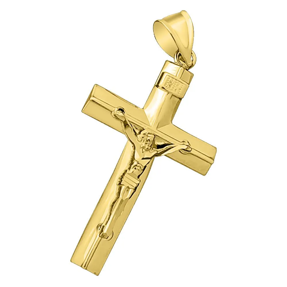 Jesus Cross Pendant, Crucifix Necklace, Shiny 10K Yellow Gold