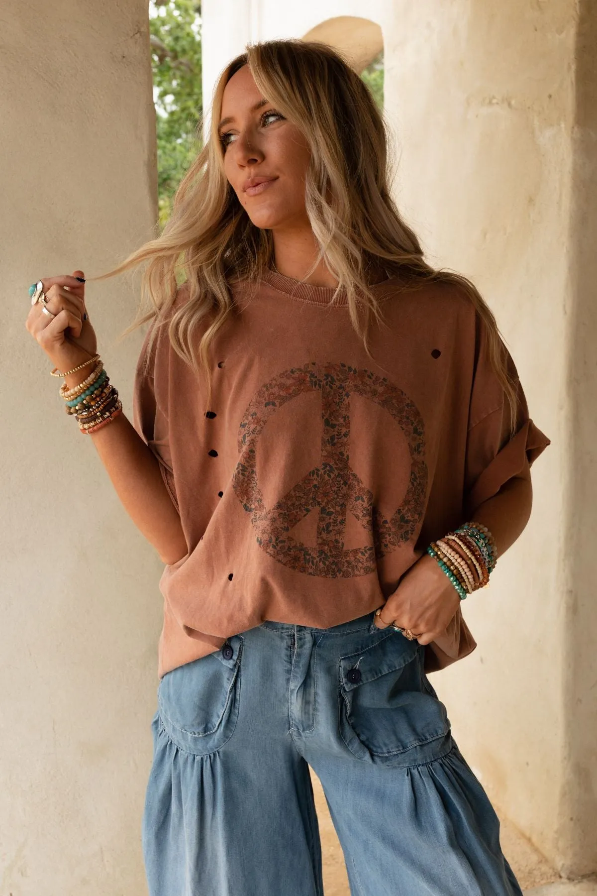 Jude Oversized Peace Sign Shirt - Mauve