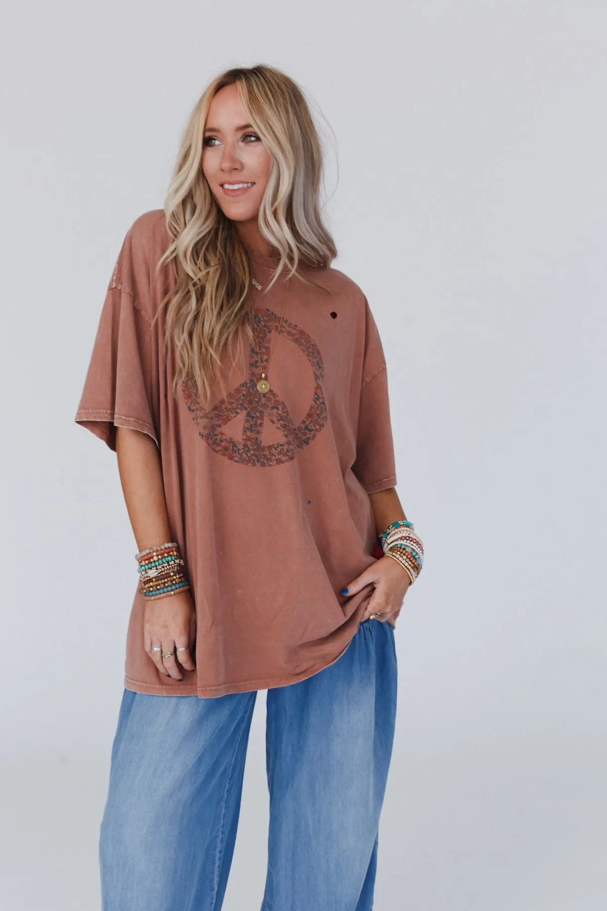 Jude Oversized Peace Sign Shirt - Mauve