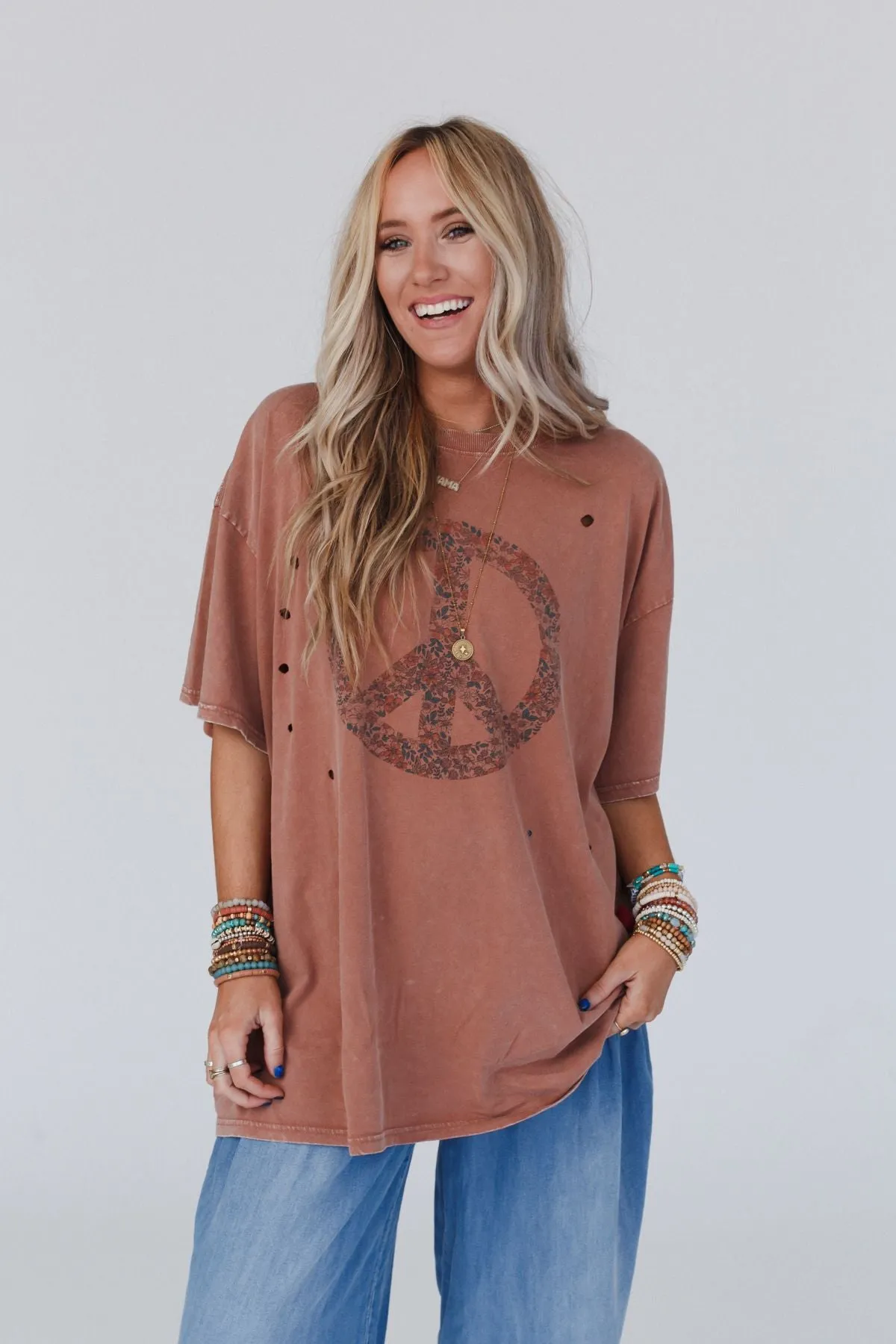 Jude Oversized Peace Sign Shirt - Mauve