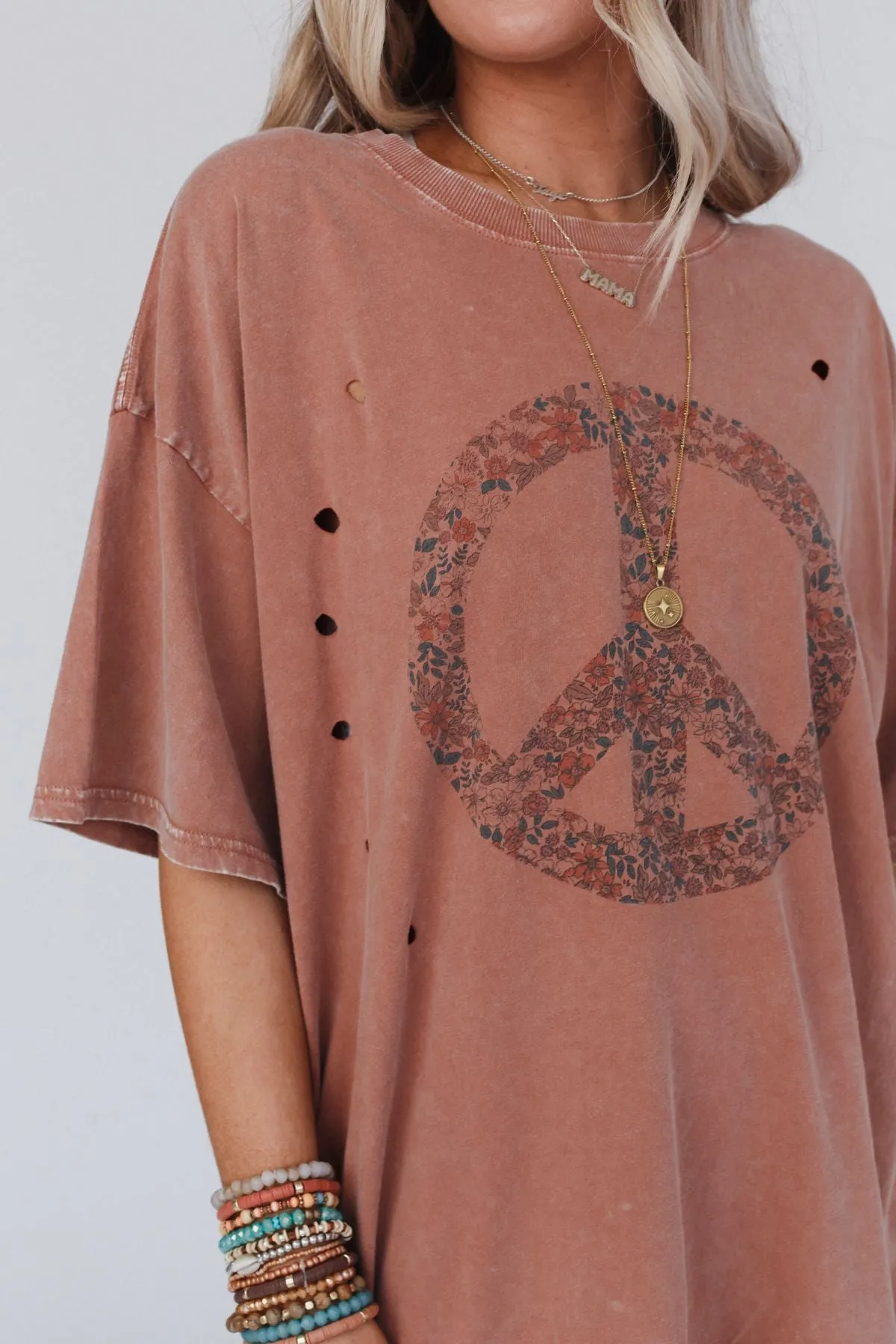 Jude Oversized Peace Sign Shirt - Mauve