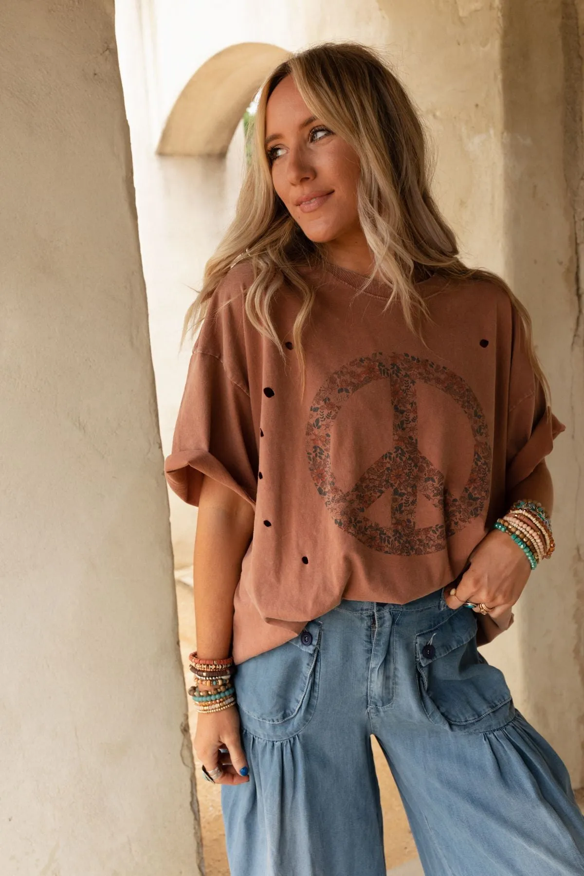 Jude Oversized Peace Sign Shirt - Mauve