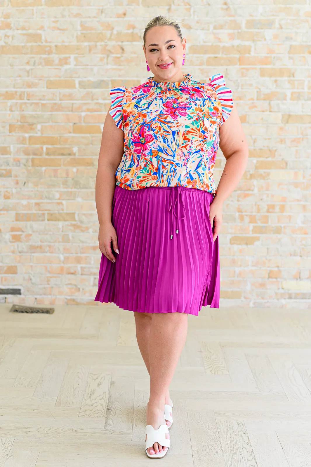 Magenta Just a Flirt Pleated Skirt