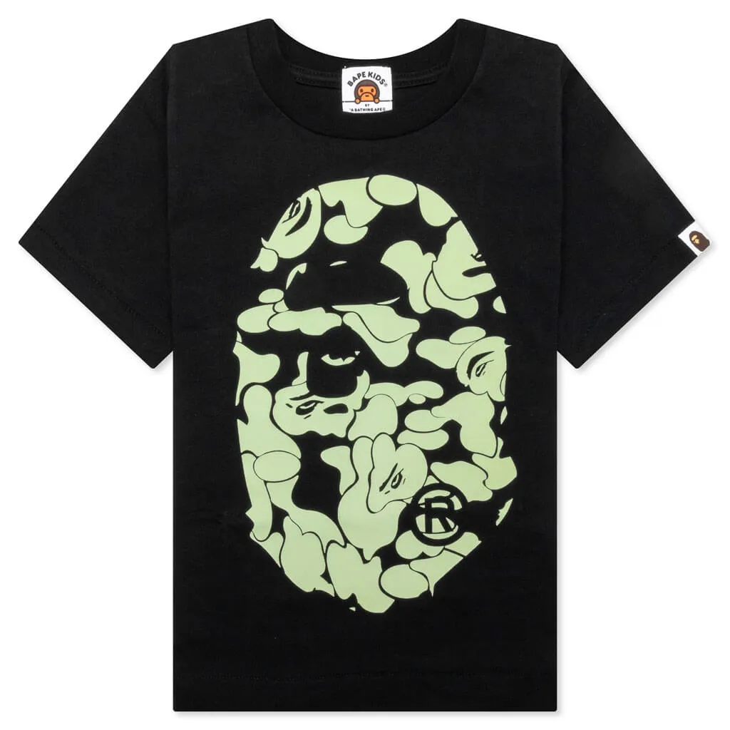 Black Kid's Glow in The Dark Camo Big Ape Head Tee