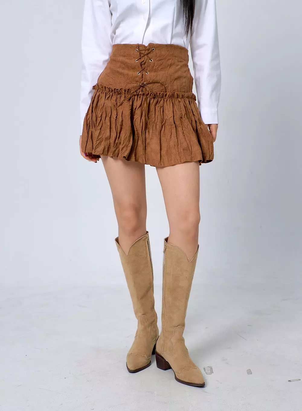 Lace-Up Ruffle Mini Skirt BJ331