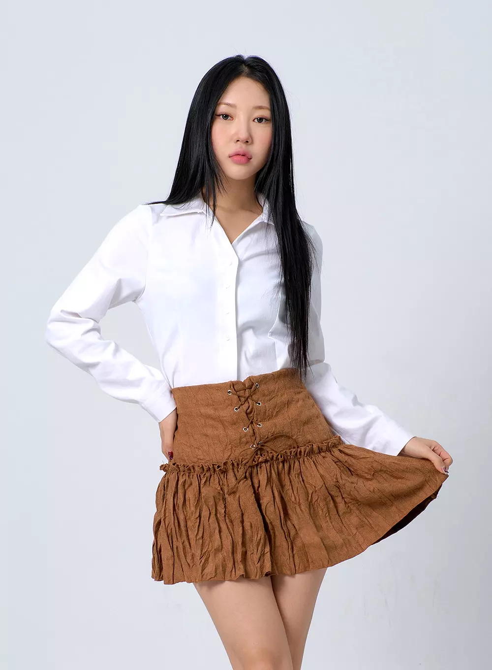 Lace-Up Ruffle Mini Skirt BJ331