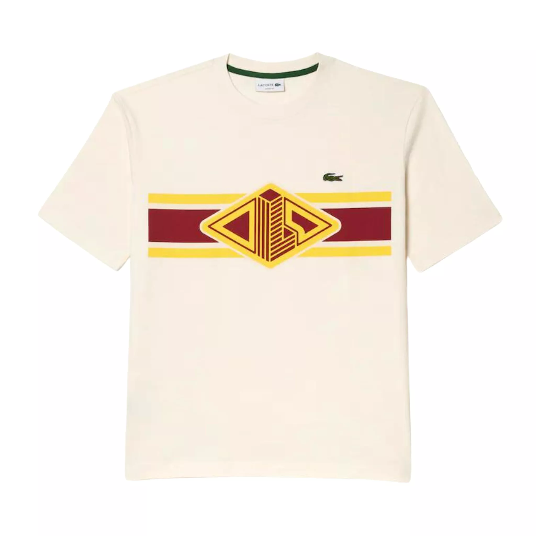 Lacoste Off White Loose Fit Printed T-Shirt