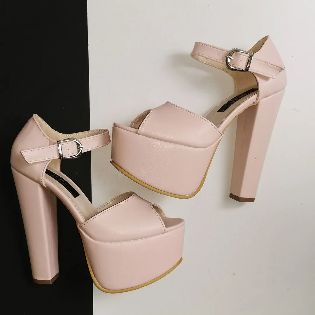 Light Pink Chunky Heel Platforms Powder