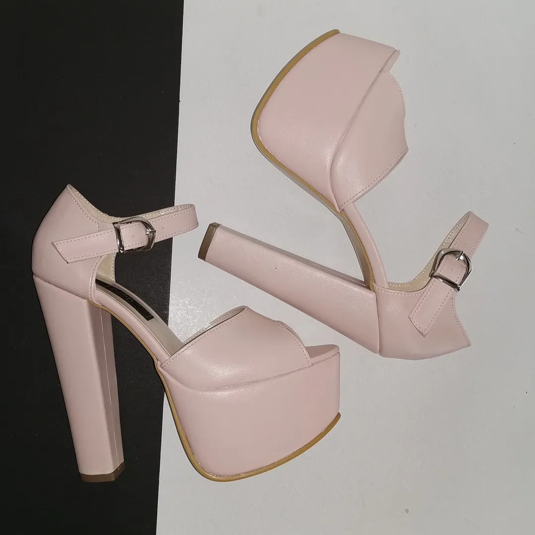 Light Pink Chunky Heel Platforms Powder