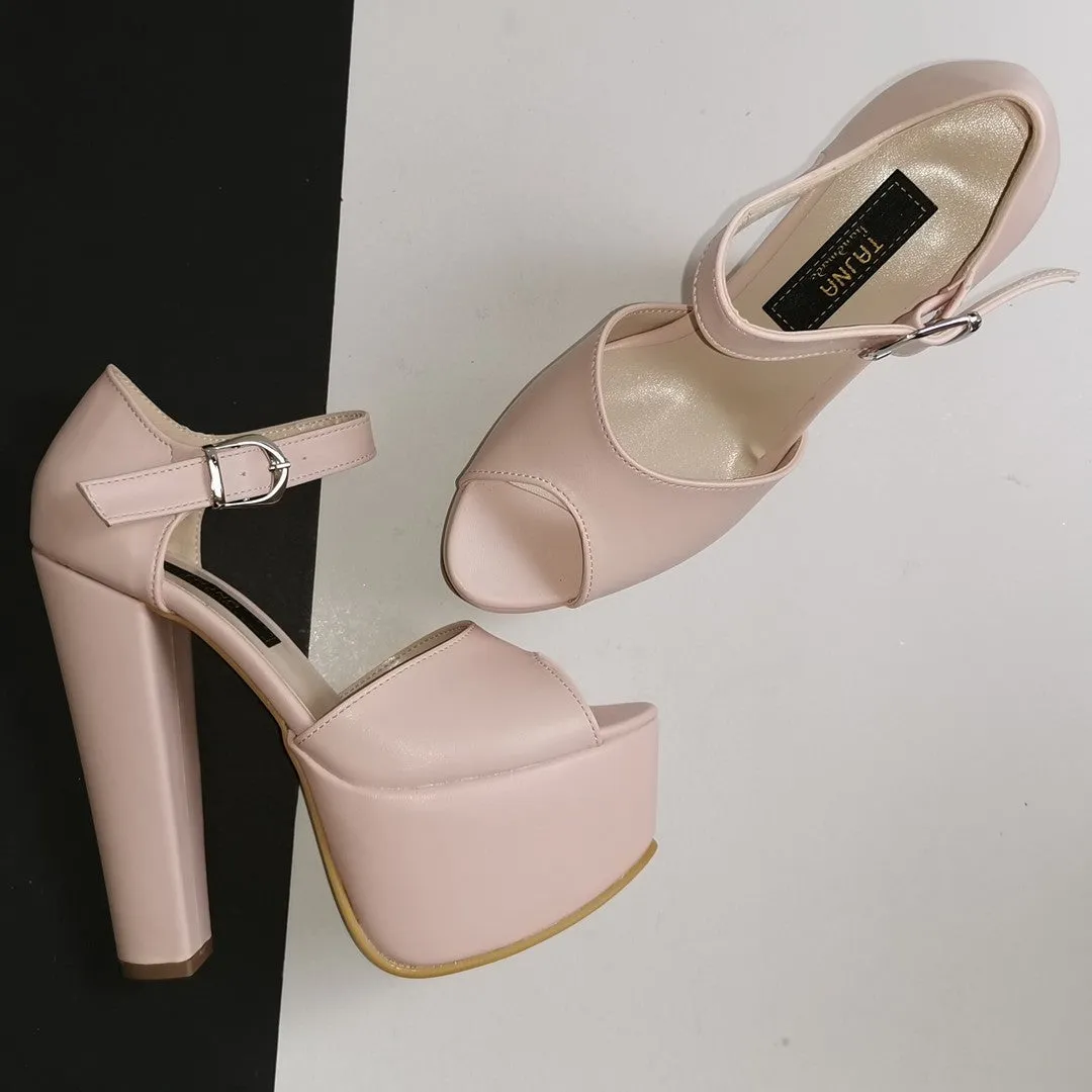 Light Pink Chunky Heel Platforms Powder