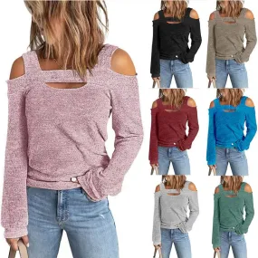 Long Sleeve Backless Fashion Solid Color Women's T-shirt