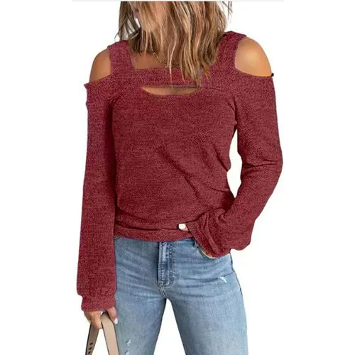 Long Sleeve Backless Fashion Solid Color Women's T-shirt