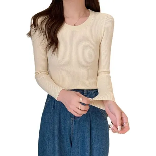 Long Sleeve Women's Sweater - Solid Color Sweaters & Cardigans for Vacation