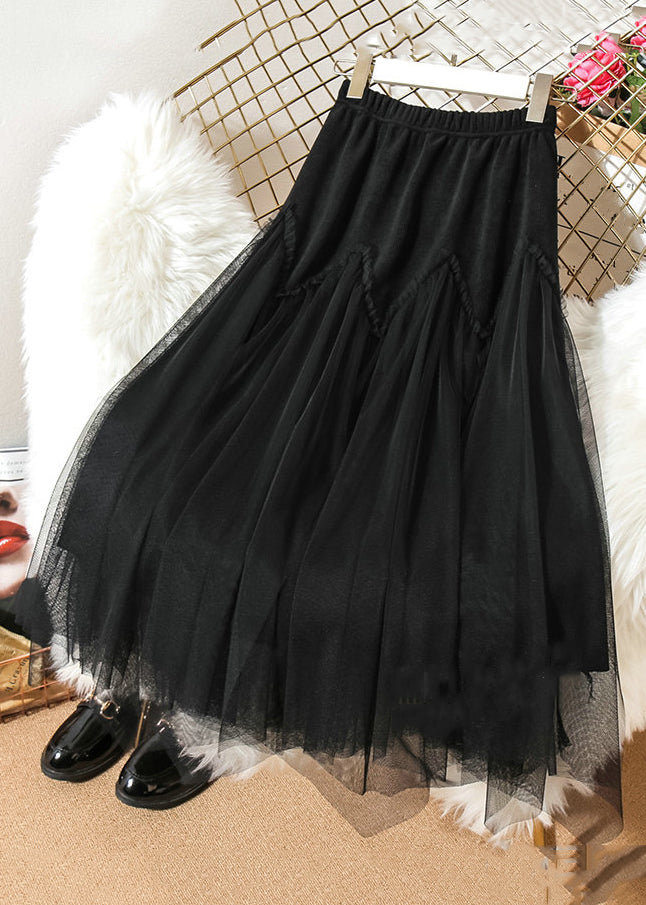 Loose Coffee Patchwork Tulle Skirts, Ruffled Elastic Waist, Spring AS1054