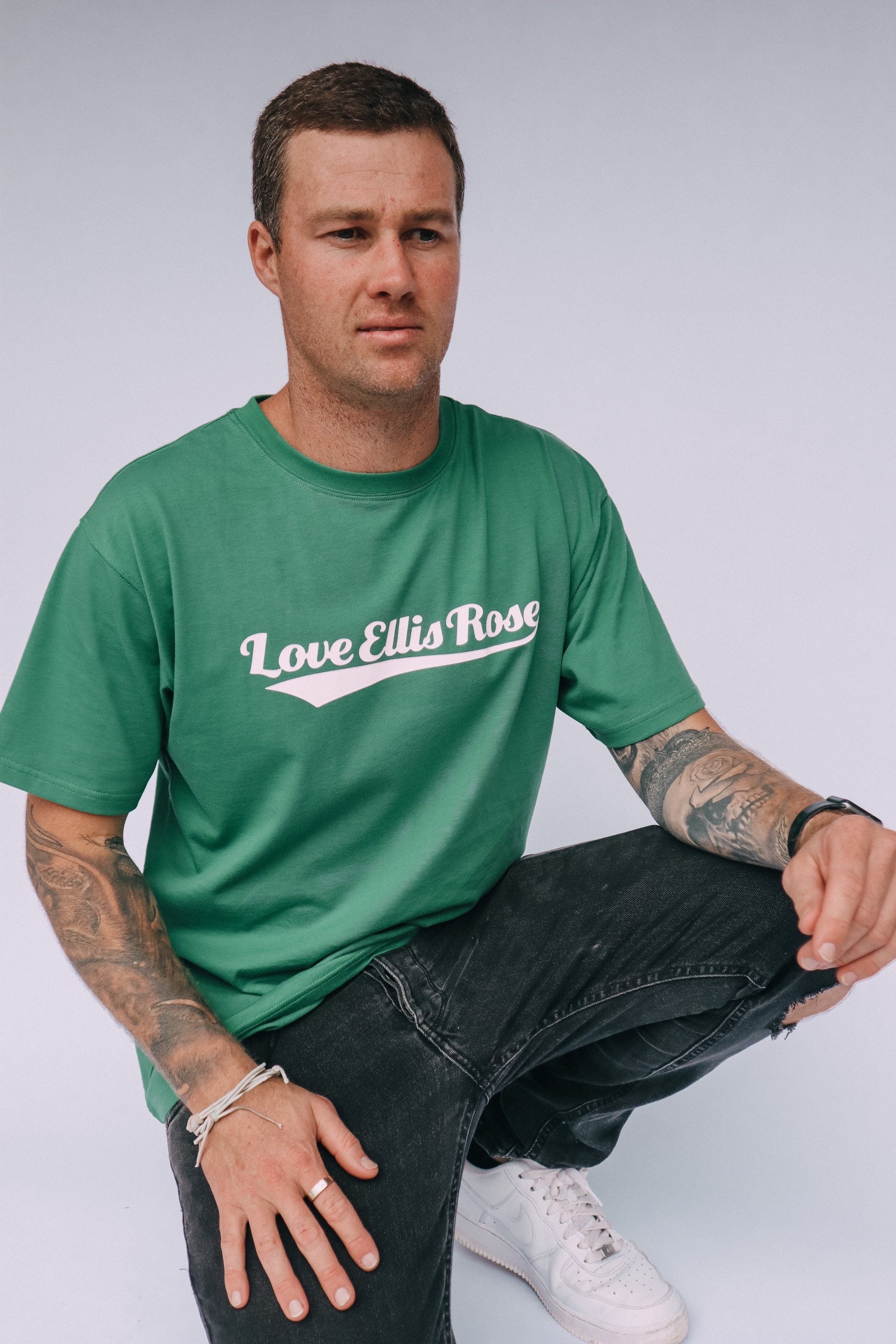 Love Ellis Rose Oversized Men's Tee - Green & White