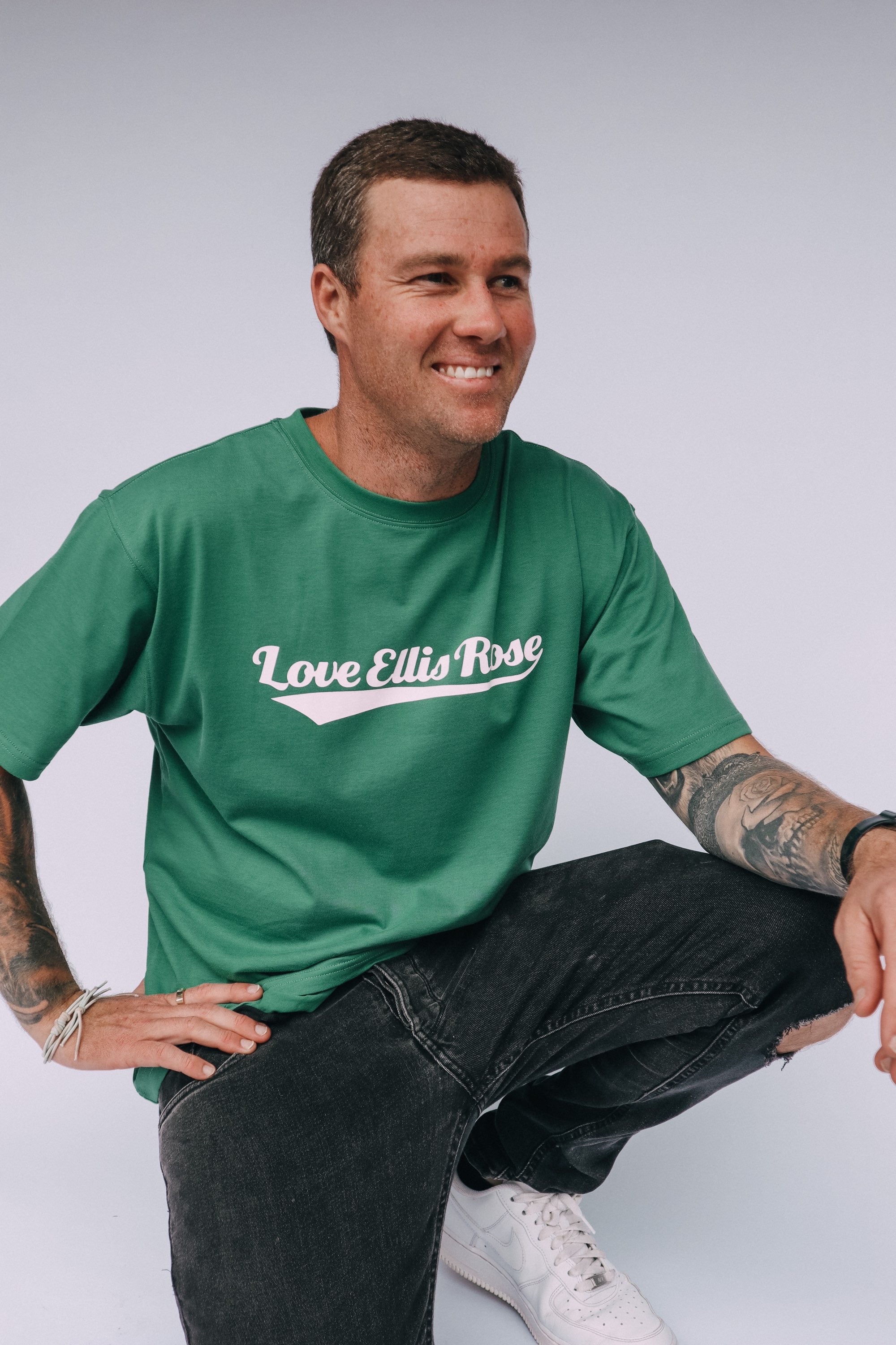 Love Ellis Rose Oversized Men's Tee - Green & White