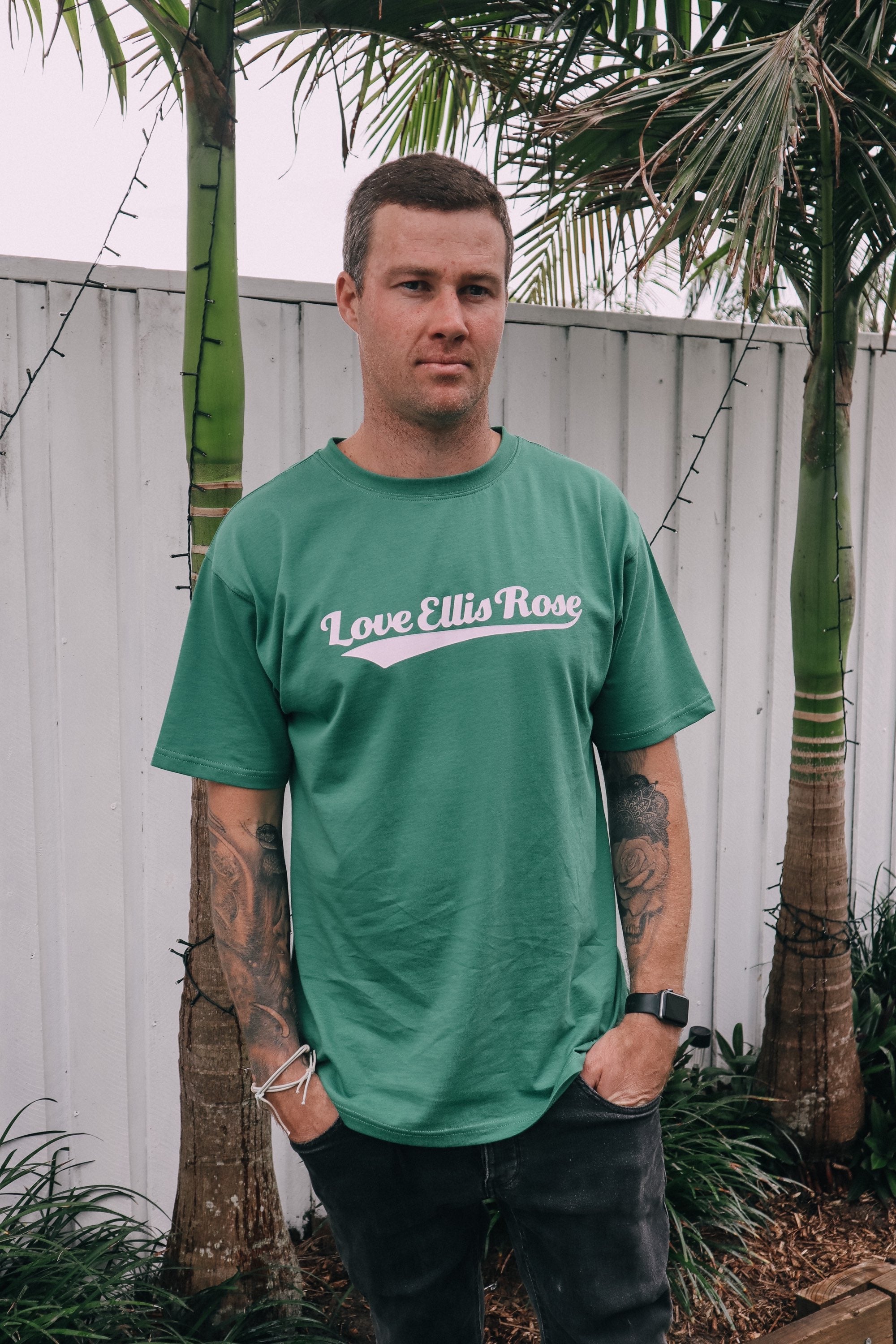 Love Ellis Rose Oversized Men's Tee - Green & White